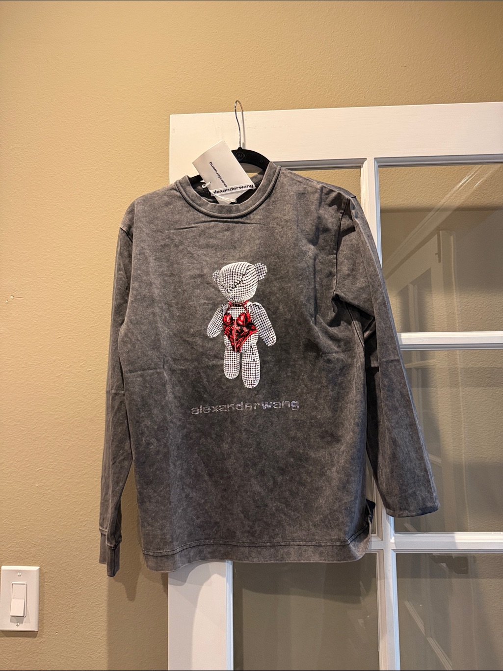 Alexander Wang Gray Long-Sleeve Tee With Red Heart Bear